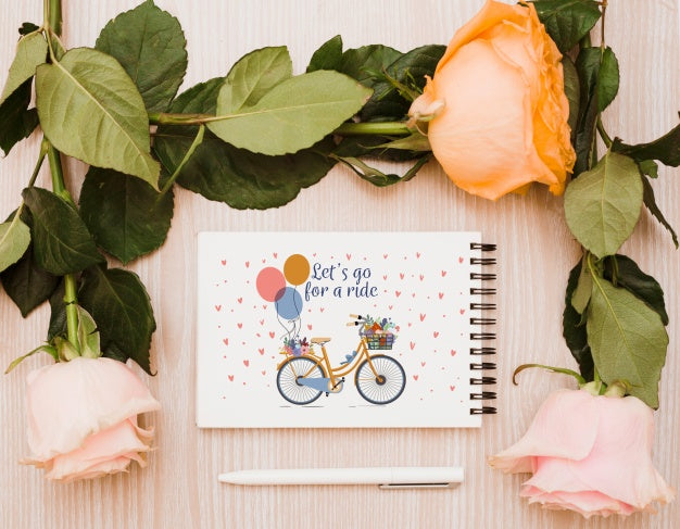 Notepad Mockup With Floral Decoration Psd