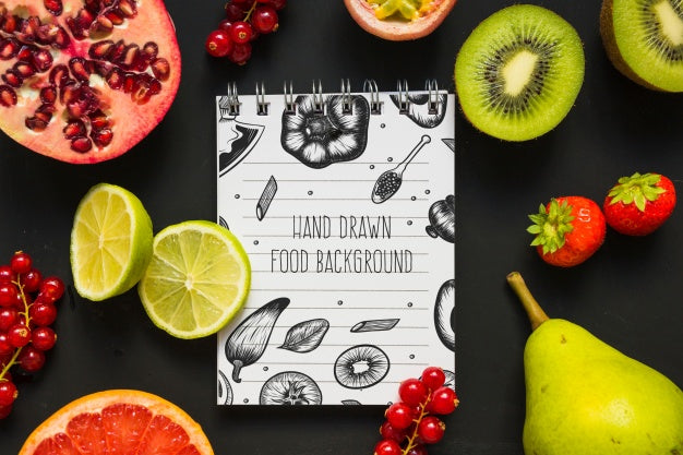Notepad Mockup With Healthy Food Concept Psd