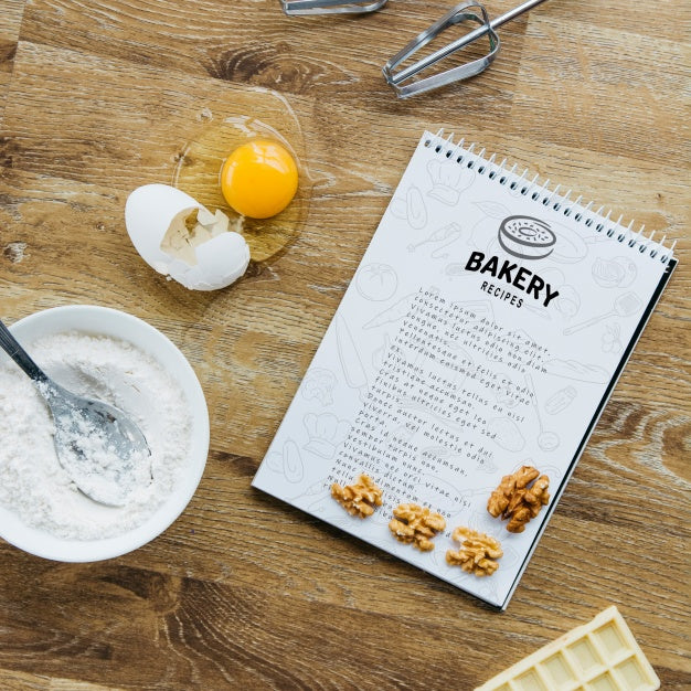 Notepad Mockup With Kitchen And Recipe Concept Psd