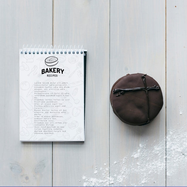 Notepad Mockup With Kitchen And Recipe Concept Psd