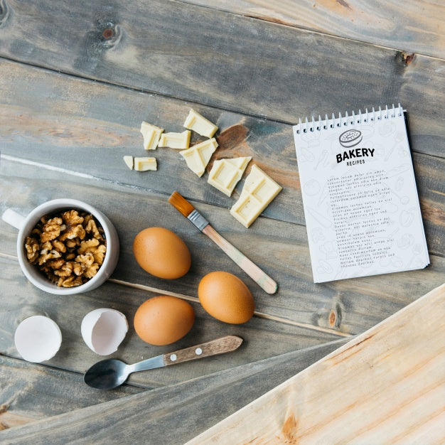 Notepad Mockup With Kitchen And Recipe Concept Psd