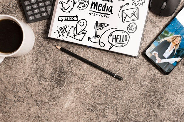 Notepad Mockup With Office Elements Psd