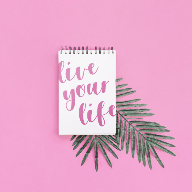 Notepad Mockup With Palm Leaf Psd