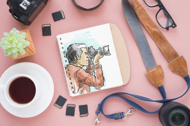 Notepad Mockup With Photography Concept Psd