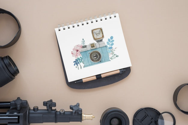 Notepad Mockup With Photography Concept Psd