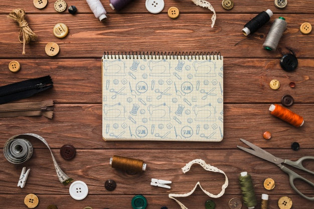 Notepad Mockup With Sewing Concept Psd