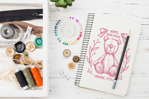 Notepad Mockup With Sewing Concept Psd