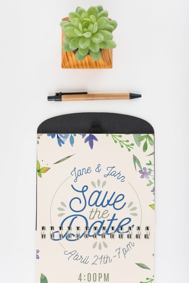 Notepad Mockup With Tropical Leaves Psd