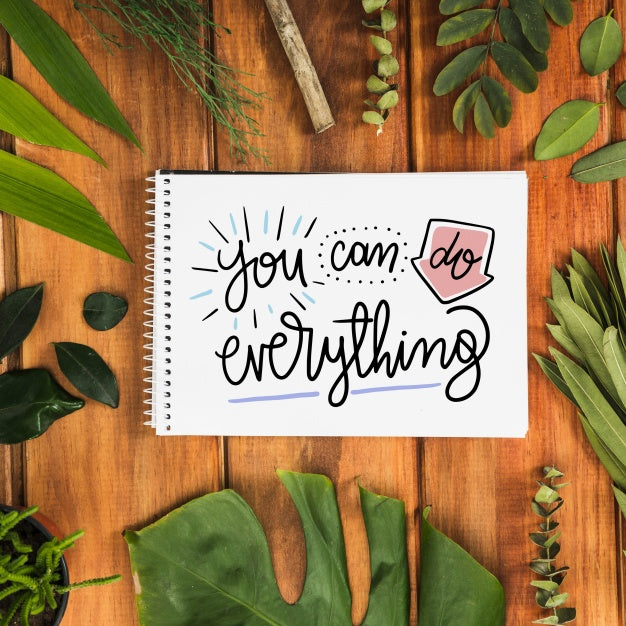 Notepad Mockup With Tropical Leaves Psd