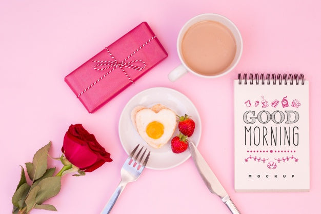 Notepad Mockup With Valentines Breakfast Psd