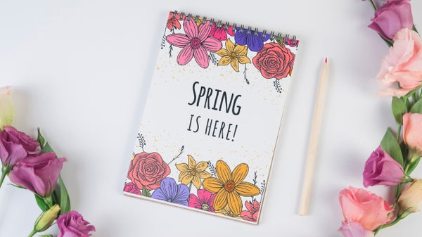 Notepad Template For Spring With Flowers Psd - Mockup Hunt