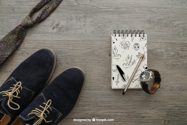 Notepad With Shoes And Tie Psd