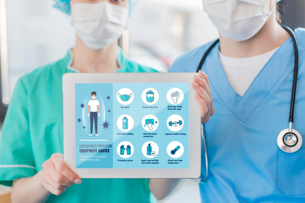 Nurses Holding Tablet With Instructions Psd