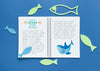 Ocean Day Mock-Up Notebook Surrounded By Fish Psd