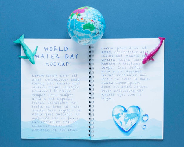 Ocean Day Notebook Mock-Up And Earth Psd