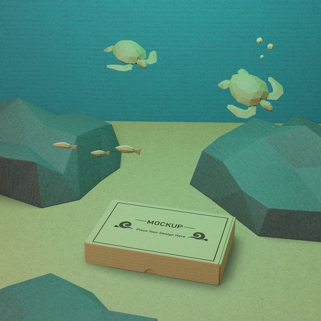 Ocean Day Sea Life And Cardboard Box Underwater Psd