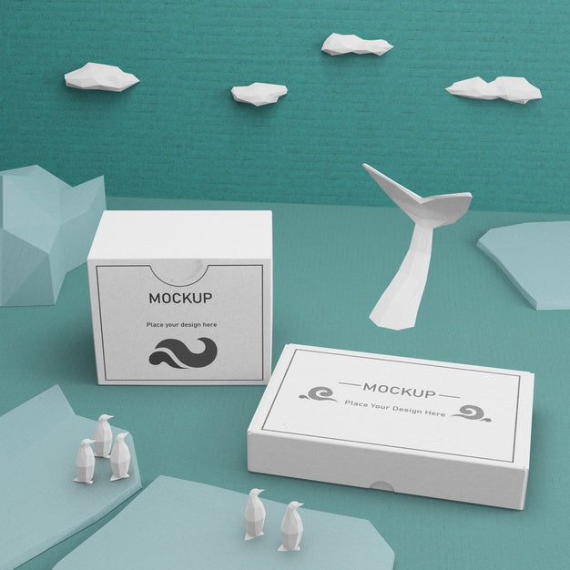Ocean Day Sea Life And Kraft Boxes With Mock-Up Psd