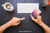Office Desk And Finger Pointing Phone Psd