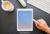 Office Desk And Finger Touching Vertical Tablet Psd