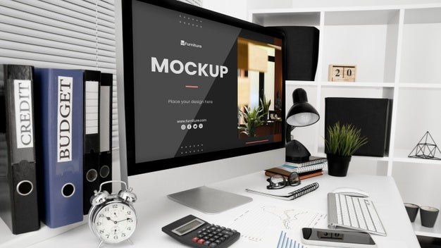 Office Desk Mock-Up With Computer Psd