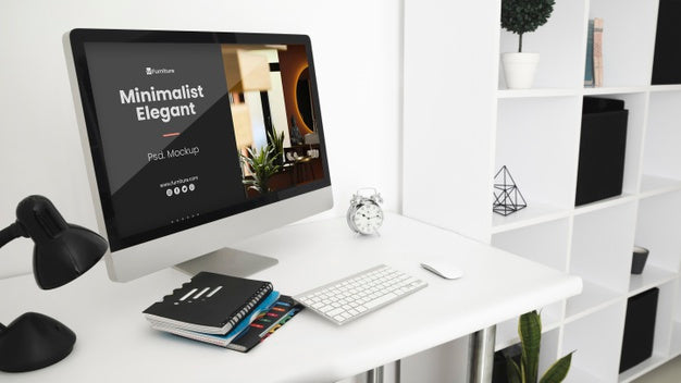 Office Desk Mock-Up With Computer Psd