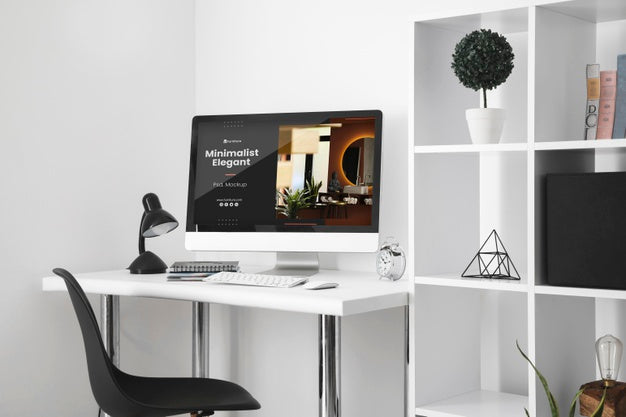 Office Desk Mock-Up With Computer Psd