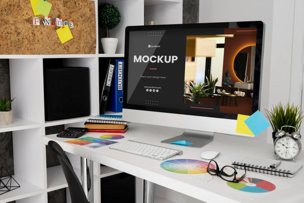 Office Desk Mock-Up With Computer Psd