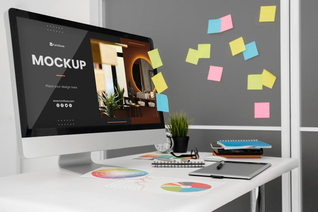 Office Desk Mock-Up With Computer Psd