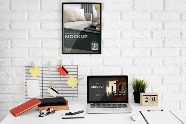 Office Desk Mock-Up With Laptop Device Psd