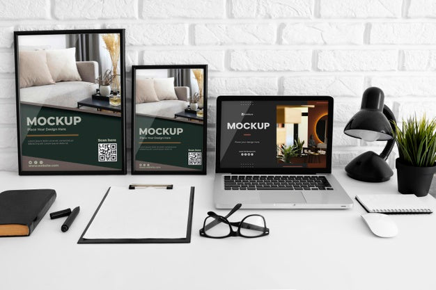 Office Desk Mock-Up With Laptop Device Psd