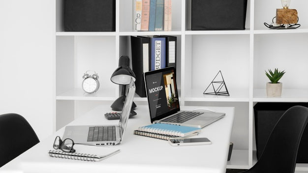 Office Desk Mock-Up With Laptop Device Psd