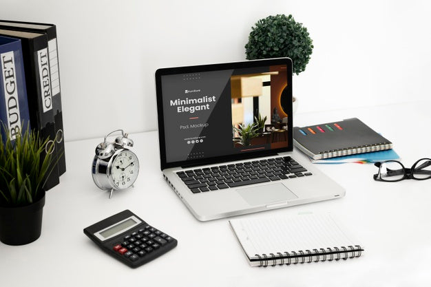 Office Desk Mock-Up With Laptop Device Psd