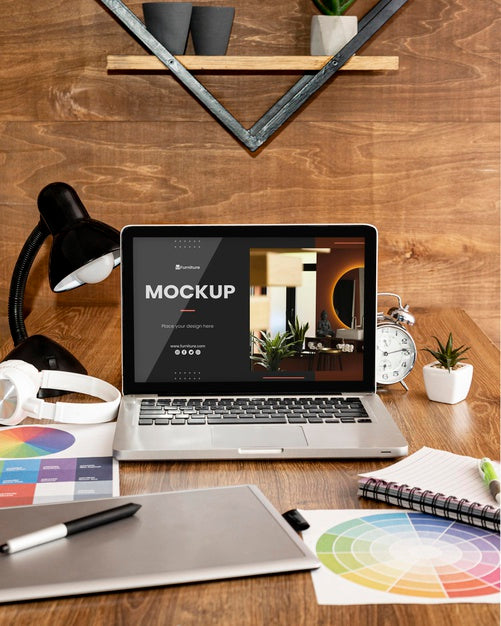 Office Desk Mock-Up With Laptop Device Psd