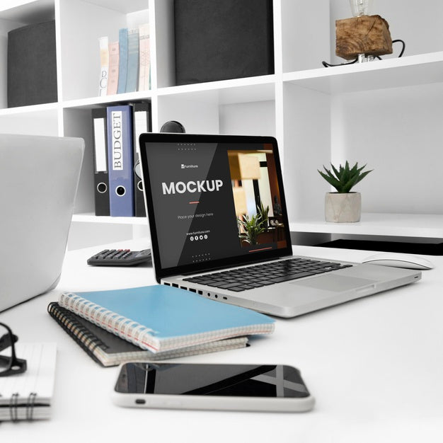 Office Desk Mock-Up With Laptop Device Psd