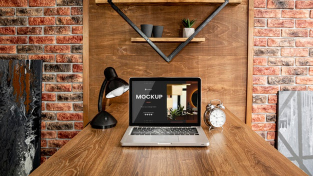 Office Desk Mock-Up With Laptop Device Psd