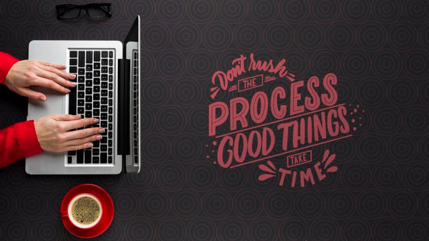 Office Desk Mock-Up With Person Working On Laptop Psd