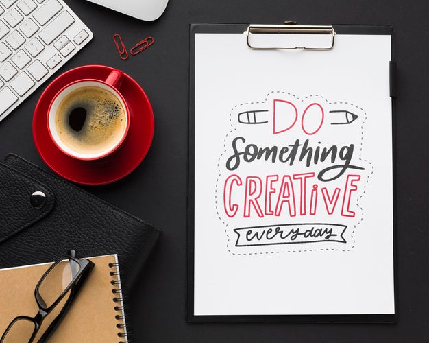 Office Desk With Coffee And Clipboard Mock-Up Psd