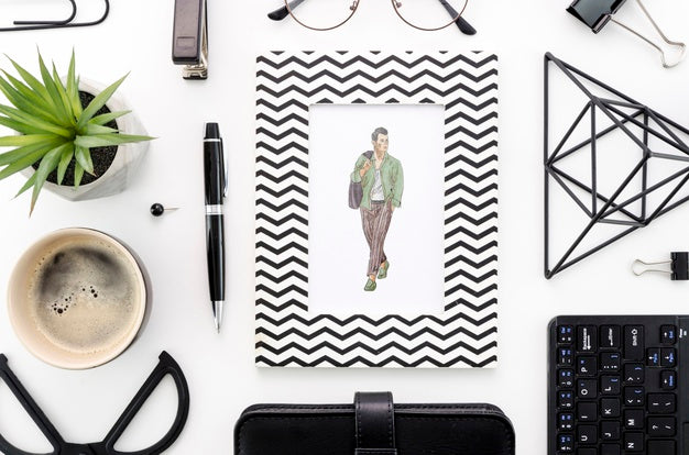 Office Desk With Coffee And Rectangle Mock-Up Psd