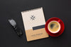 Office Desk With Coffee, Eyeglasses And Notebook Mock-Up Psd