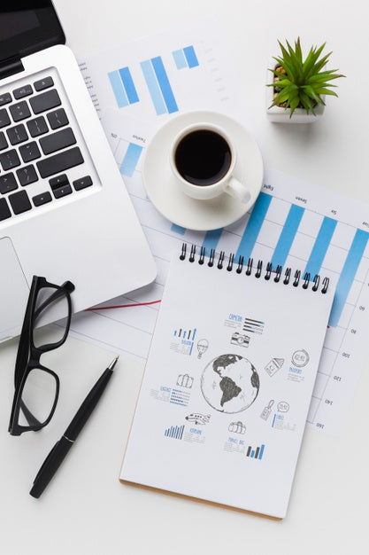 Office Desk With Coffee, Laptop And Notebook Mock-Up Psd