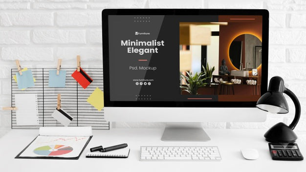 Office Desk With Computer Mock-Up Psd