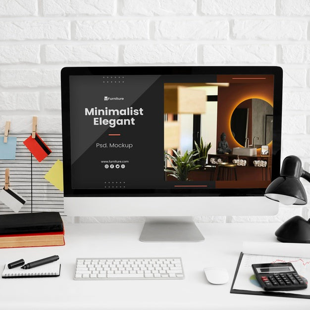 Office Desk With Computer Mock-Up Psd