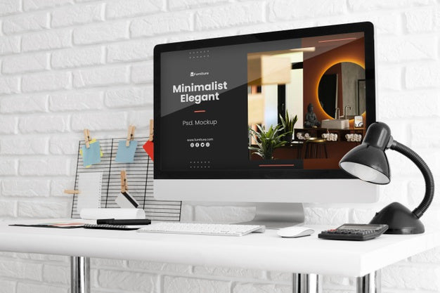 Office Desk With Computer Mock-Up Psd