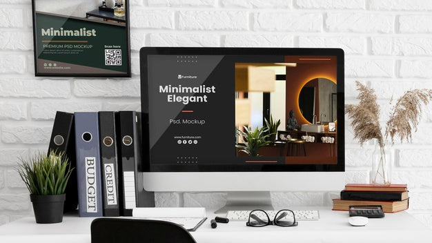 Office Desk With Computer Mock-Up Psd