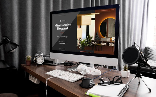 Office Desk With Computer Mock-Up Psd