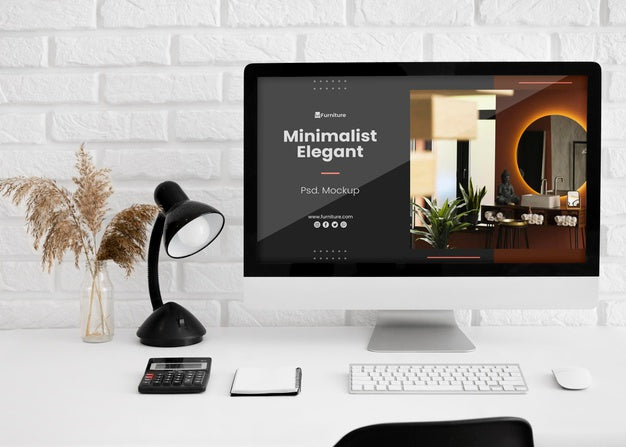 Office Desk With Computer Mock-Up Psd