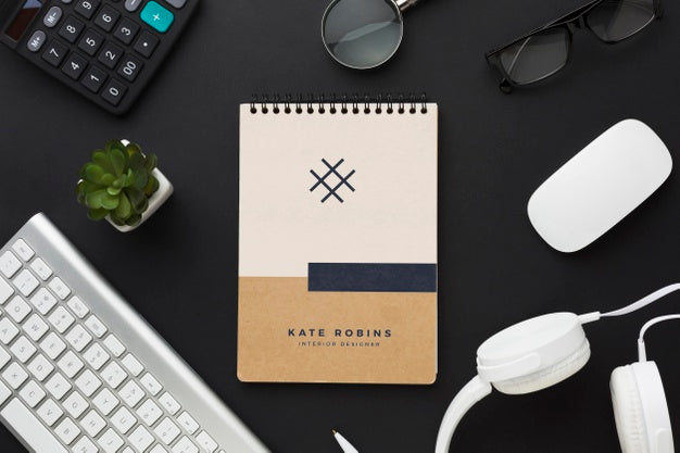 Office Desk With Keyboard, Headphones And Notebook Mock-Up Psd