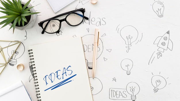 Office Desk With Notebook Mock-Up And Eyeglasses Psd