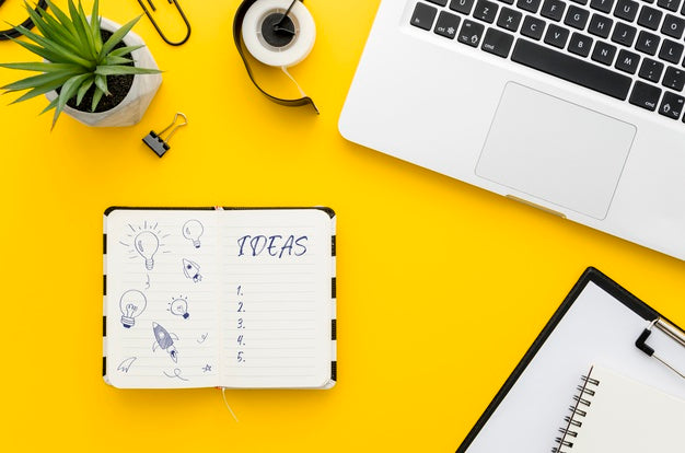 Office Desk With Notebook Mock-Up And Laptop Psd