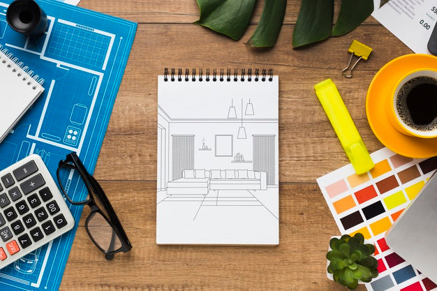 Office Desk With Notebook Mock-Up And Stationery Psd